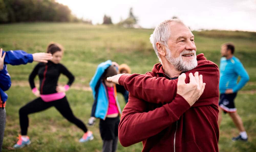 An older man stays active to reduce his fall risk as he ages